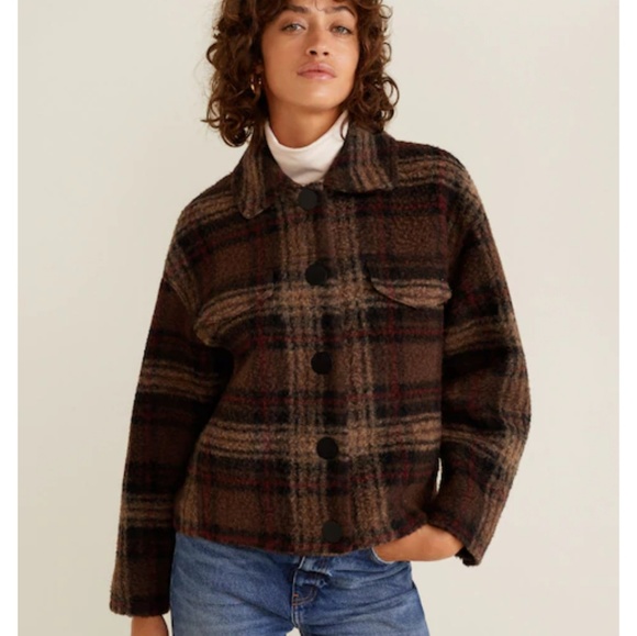 Mango Checkered Wool Blend Oversized 